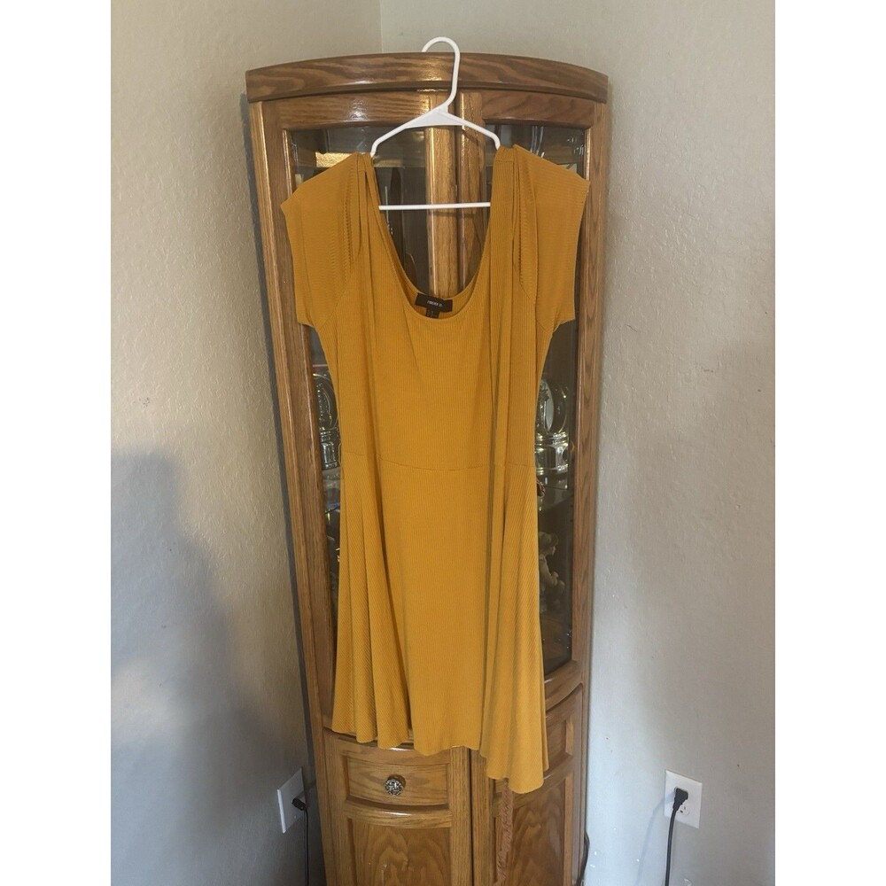 Forever 21 Plus 3X Mustard Yellow Ribbed Midi Dress Belted Flowy Casual